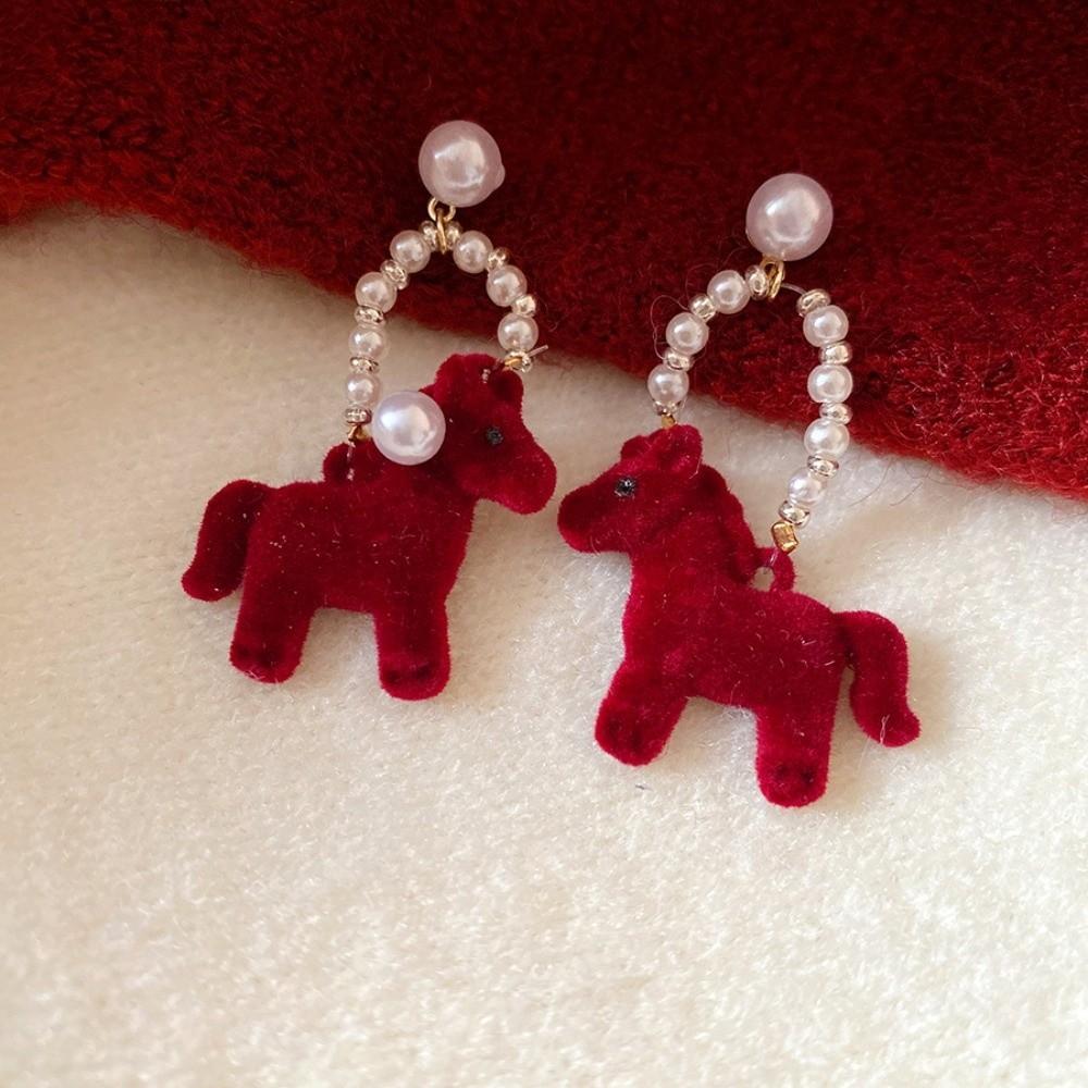 Cartoon Horse Horse Mascot Drop Earrings Fashion Jewelry Red Pony Earrings  Party