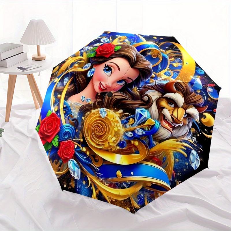 

Disney Beauty,Beast,Roses Manual Opening and Closing Umbrella - 8-Rib Reinforced Folding Design, Lightweight and Portable, Suitable for Dail
