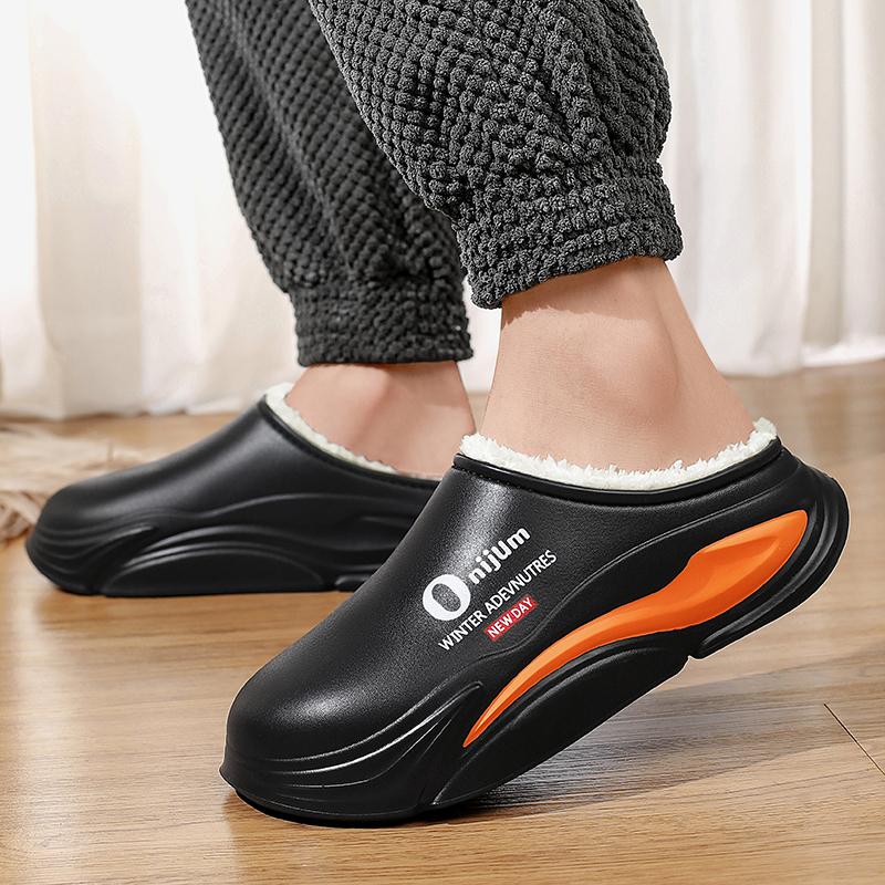 Winter Men Women Warm Slippers Cotton Slippers Outdoor Indoor Warm Shoes Waterproof Mens Couple Home Bedroom Plush Warm Slippers