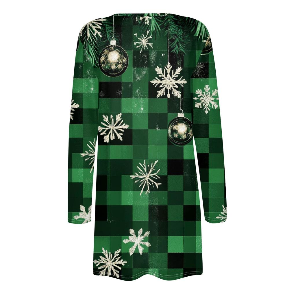 Women's Fashion Casual Christmas Printed Mid-Length Cardigan Long Sleeve Jacket