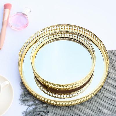 Gold Metal Mirror Base Tray Perfume Jewelry Makeup Decorative Vanity Tray