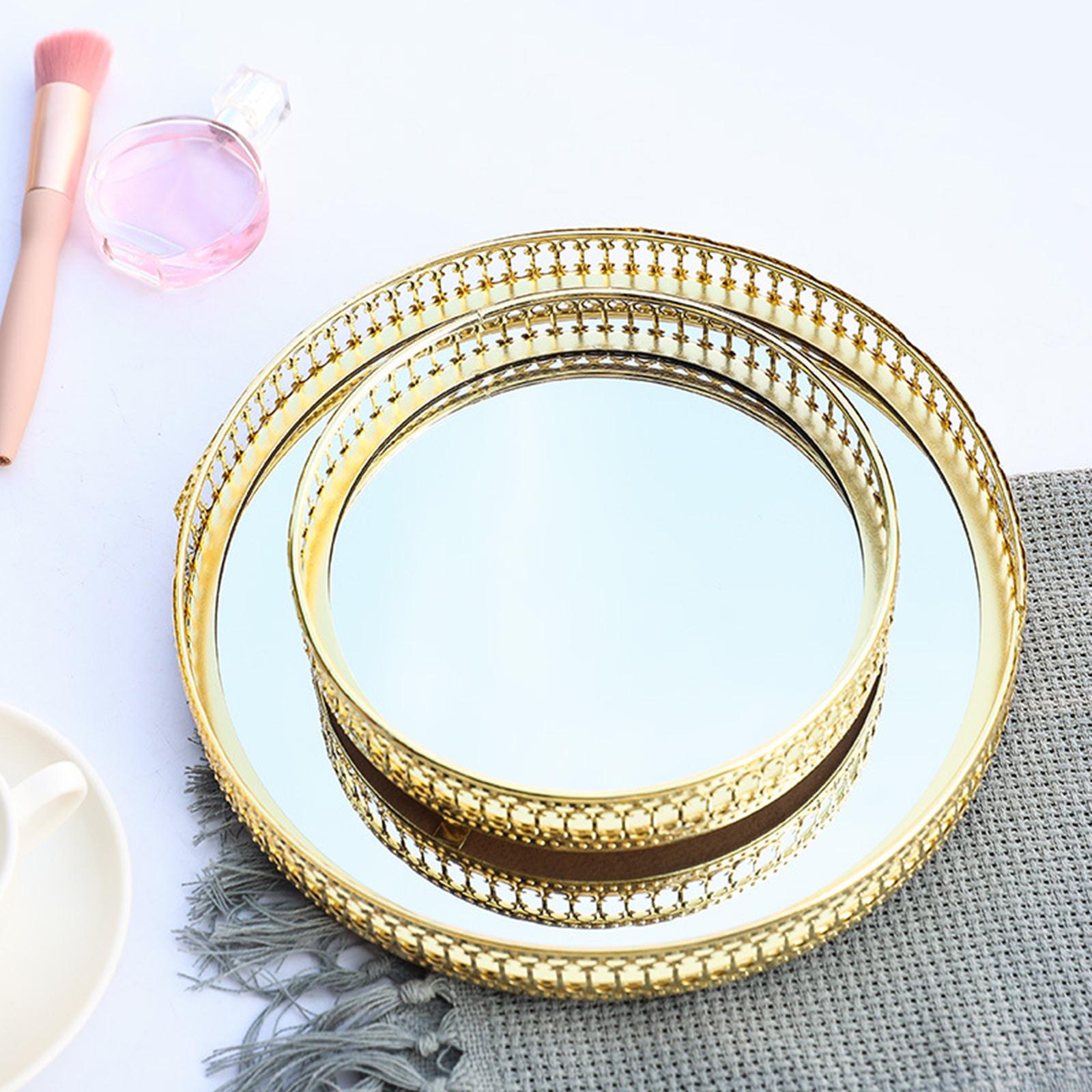 

Gold Metal Mirror Base Tray Perfume Jewelry Makeup Decorative Vanity Tray 17.5cm