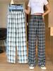 Vintage Plaid Women Pants High Waist Wide Leg Straight Pant Loose Casual Female Trousers Wide Leg Pant Fashion