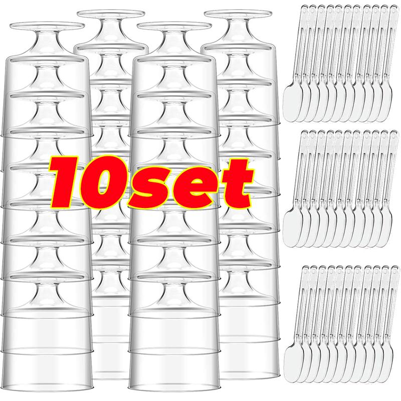 Disposable Plastic Cups with Spoons Transparent DIY Dessert Cup Pudding Container for Ice Cream Cake Fruit Yogurt Snacks Bowls