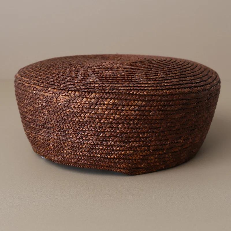 Ins Luxury 100% Natural Straw Berets Women French Hand Woven Sun Hat Concave Shape Flat Top Beach Caps Church Derby Pillbox Hat