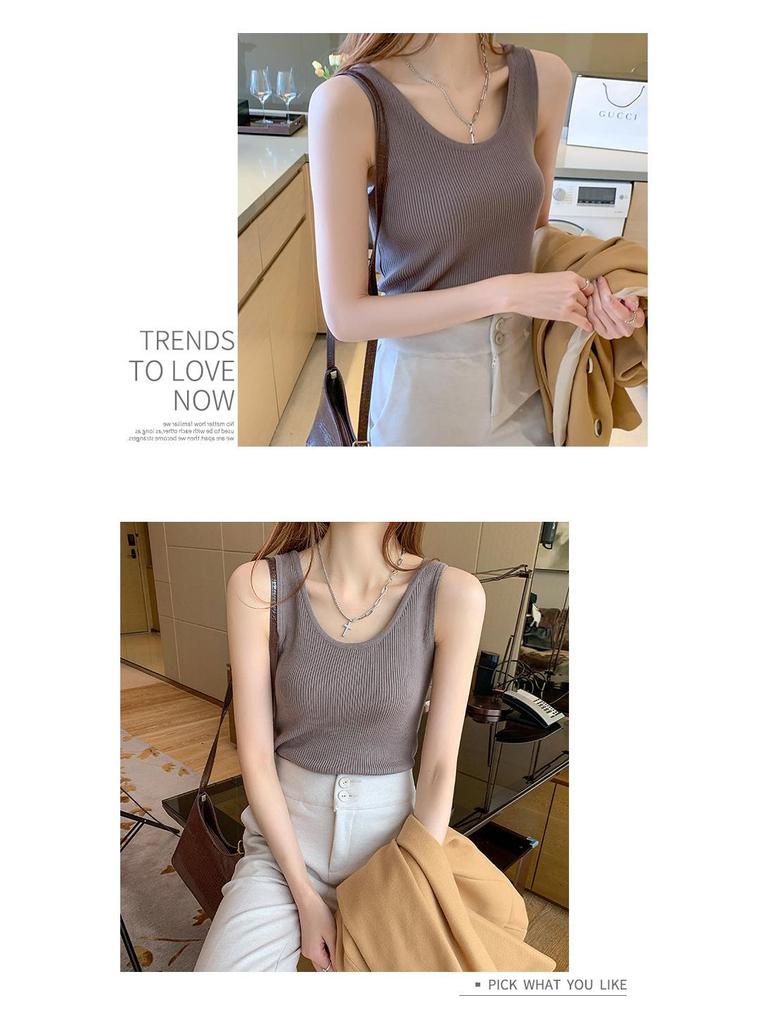 Women's French Chic Knitted Camisole: Summer Ice Silk Vest with Stylish Back Design