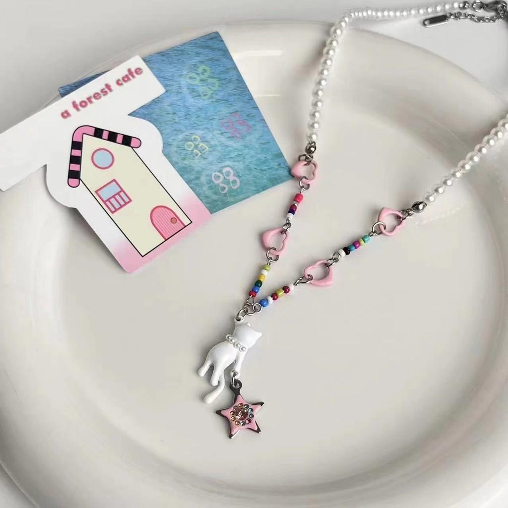 Cute Pearl Y2k Inlaid Black Cat Star Bracelet Stylish Summer Jewelry Women For