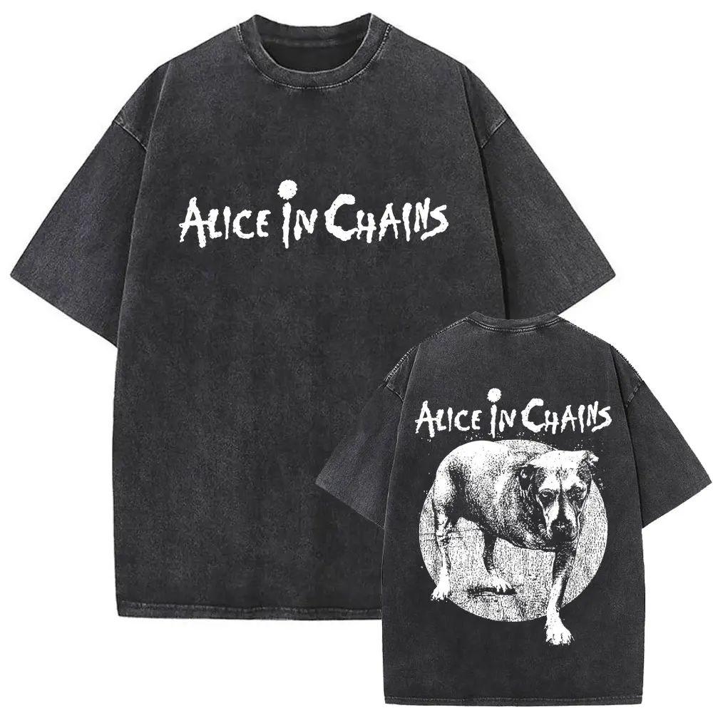 New In Top & Tees Mens T-Shirt Camisetas Rock Band Alice In Chains Dirt Washed Vintage Short Sleeved Round Neck Y2k Tshirt
