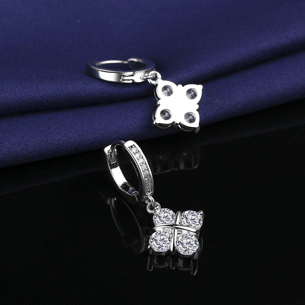 White Zirconia Four Leaf Clover Luxury Engagement Girl Earrings