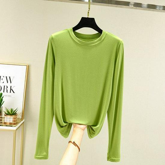 Women's Loose Korean-Style Modal Long-Sleeve Shirt - Spring/Autumn, Round Neck, Slimming, Versatile, Plus Size.