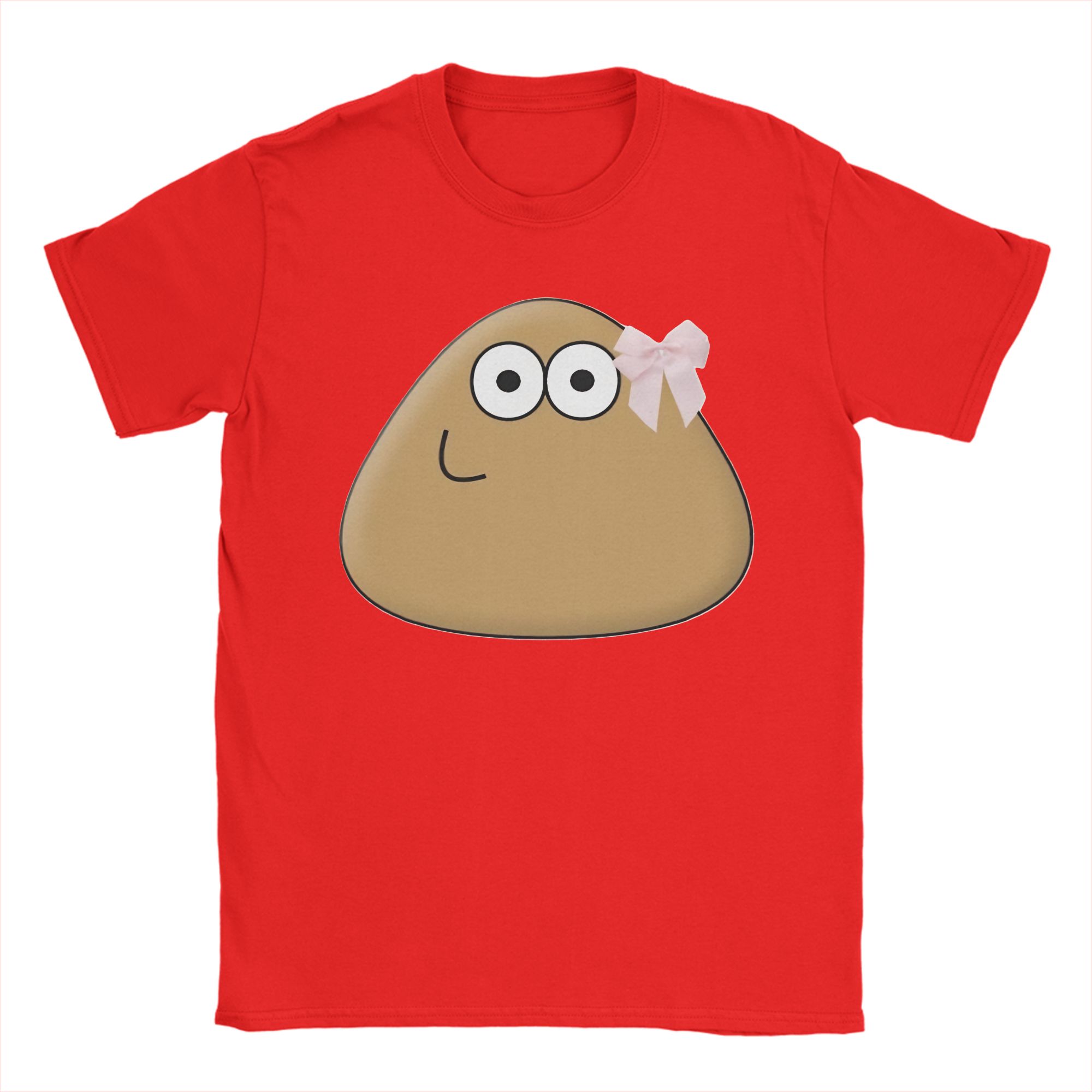 Retro Pink Bow Pou Smiling Adult Pou Brown Alien Mobile Pet  Tshirts Unisex Round Neck Short Sleeve Tops  Cotton Summer Clothes S