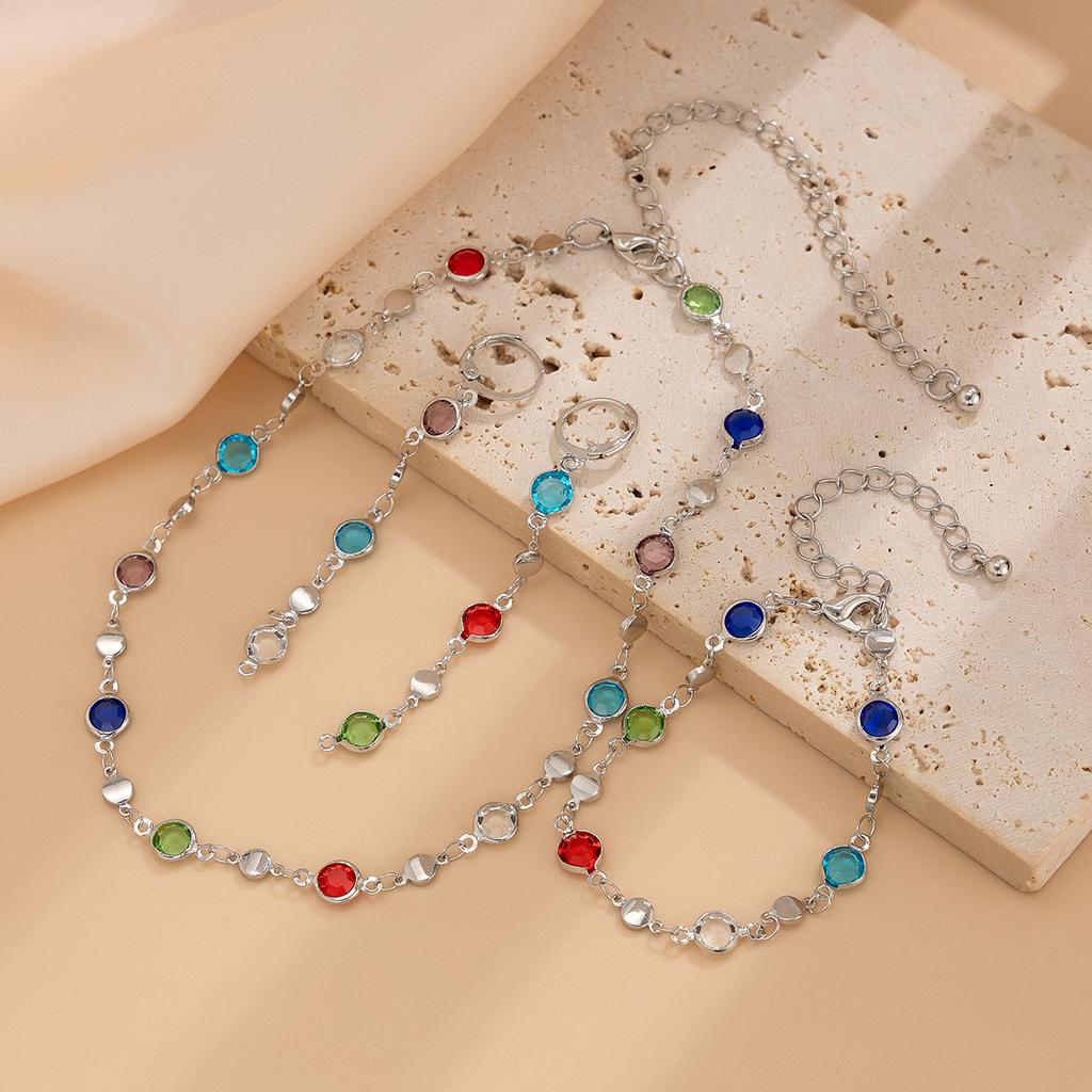 Elegent Colorful Crystal Chain Jewelry Set for Women Bracelets Earrings Tassel Necklace Adjustable Charm Waist Chain Y2K Jewelry