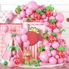 Strawberry Arch Balloon Party Decoration Pink Green Balloon Strawberry 1St Birthday Theme Party Girl Baby