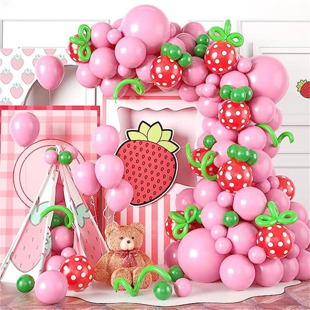 

Клубничная арка из воздушных шаров, украшение для вечеринки, розовый, зеленый, клубничный, тема 1-го дня рождения, вечеринка для девочки, малыш Set as shown