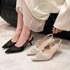 High Heels Womens Summer New Temperament Pointed Head Woven Thin Heels Single Shoes Mesh Breathable High Heels Sandals Women
