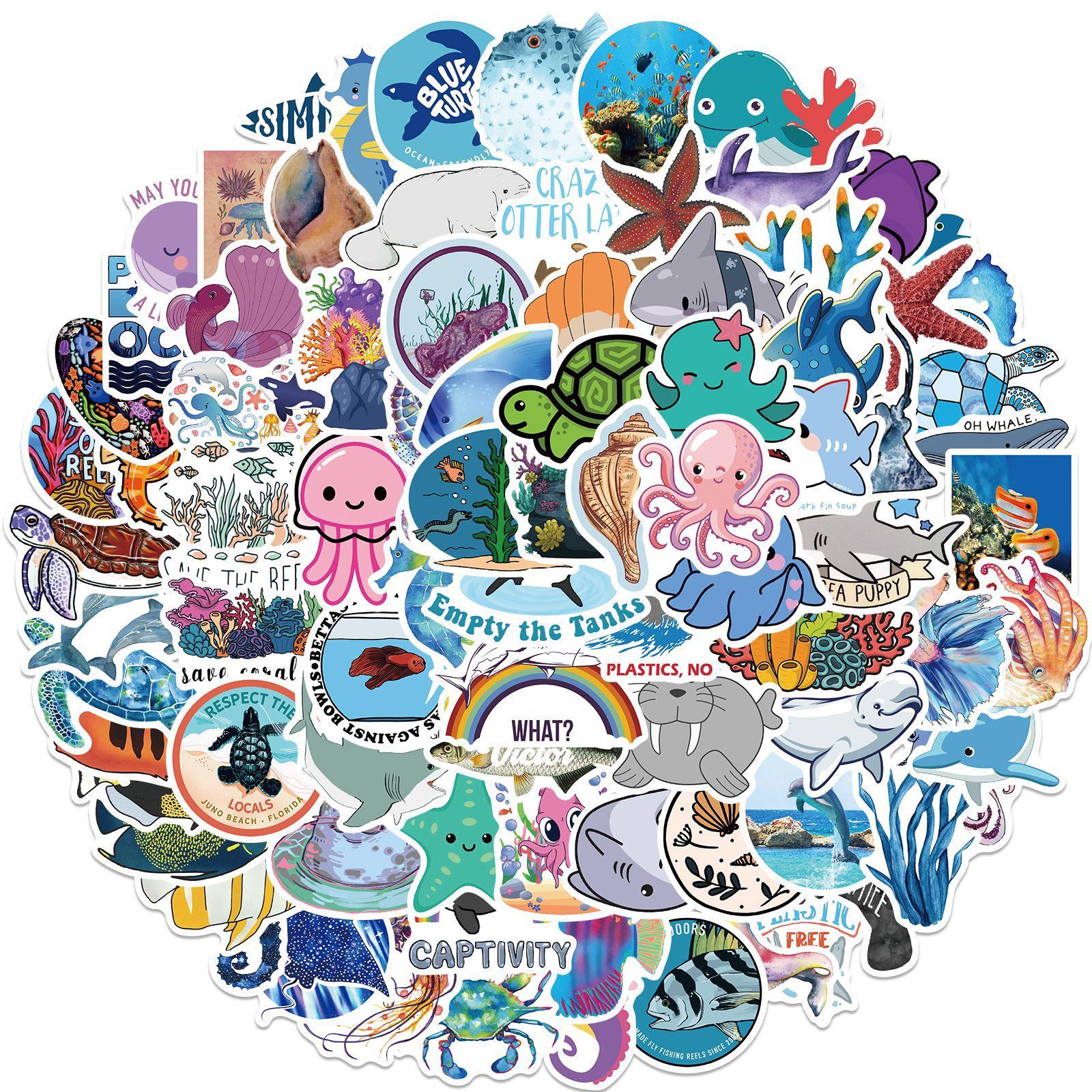 

100 Marine Life Graffiti Stickers Personalized Decorative Motorcycle Suitcase Waterproof Stickers
