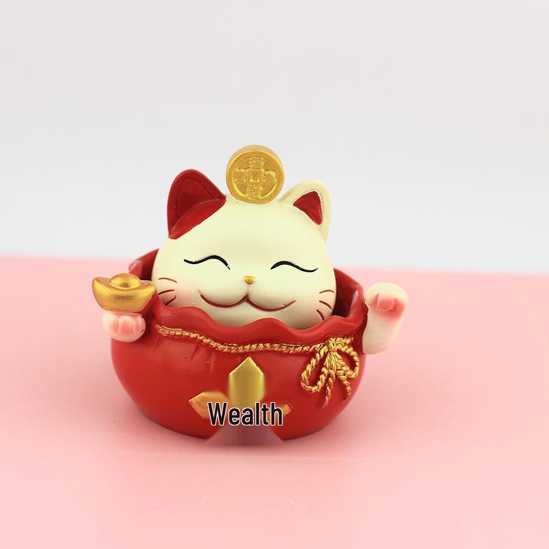 Lucky Cat Resin Craft - Cute Desktop Ornament & Home Decoration