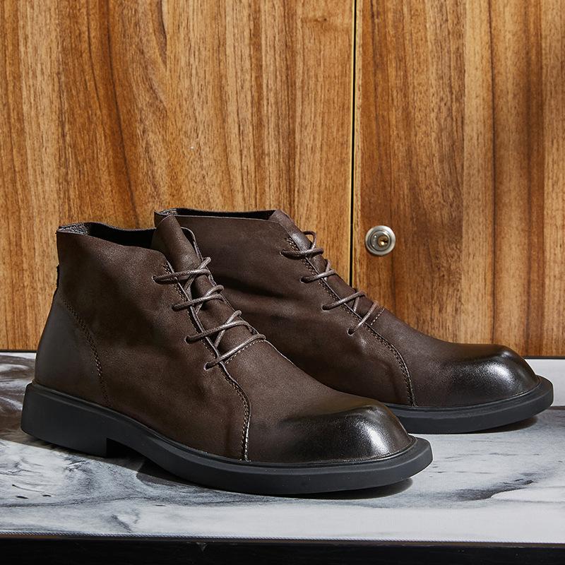 Martin Boots Men'S Medium-Top Retro British Boots Men'S Short Boots Low-Top Soft-Soled Leather Shoes Winter Tooling Boots Men'S