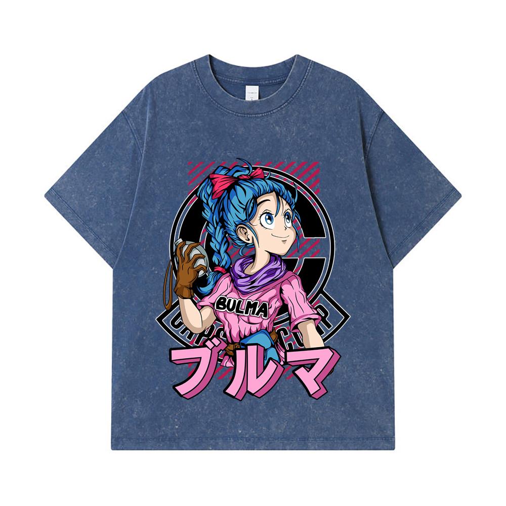 275 GSM Washed T-shirts 100% Cotton Dragon Ball V17 Bulma Print Unisex Heavy Cotton T Shirt