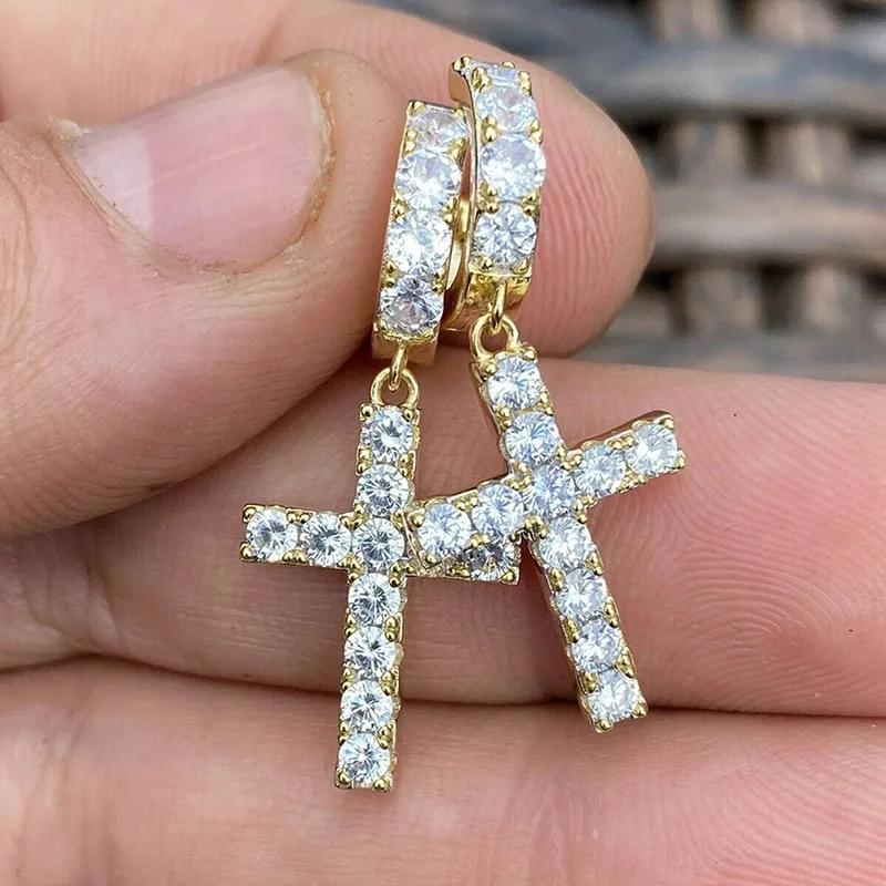 Geometric Cross Micro Inlaid Zircon Shining Ear Buckle Women s New Design Sense High end French Style Exquisite Zircon