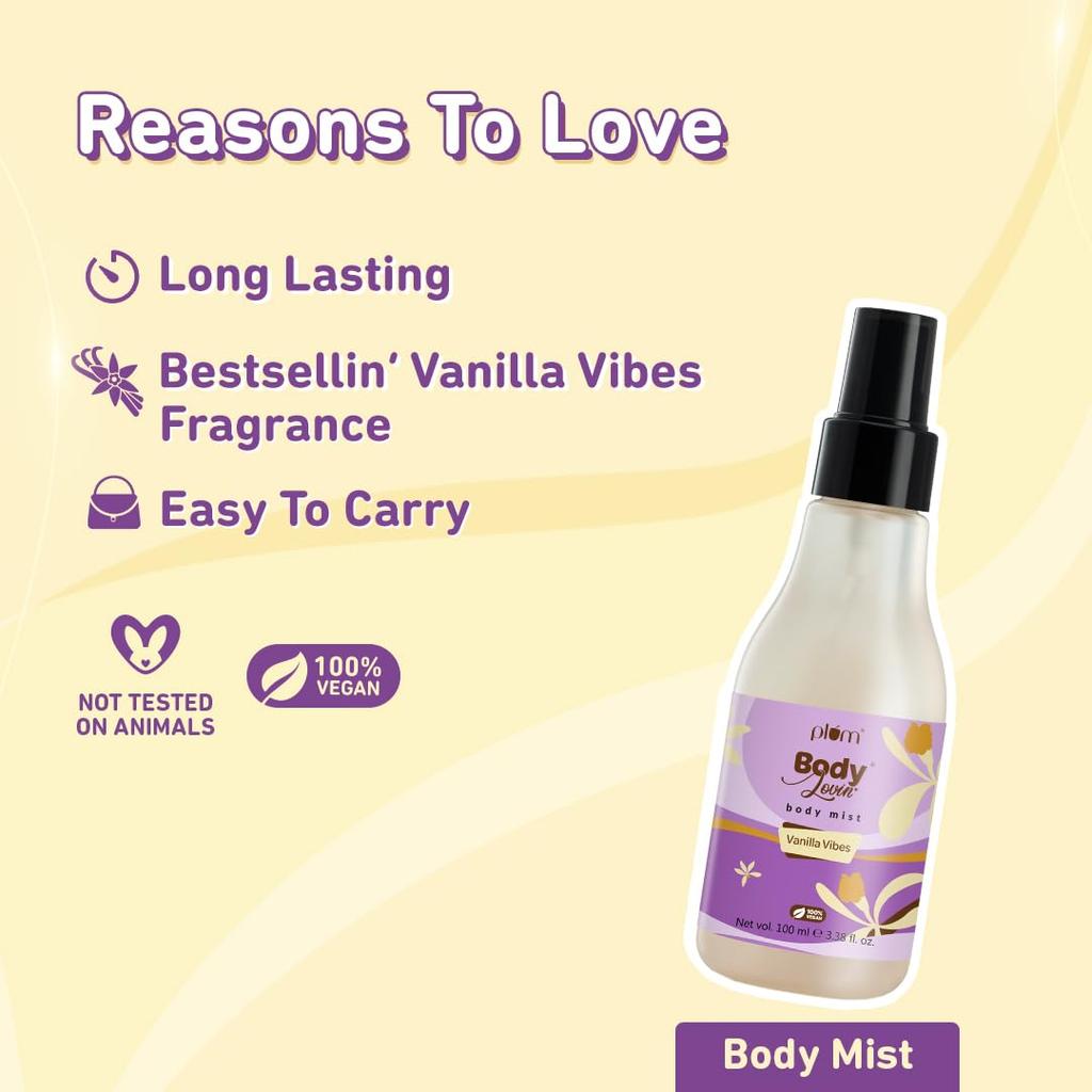 Plum BodyLovin' Vanilla Vibes Bath & Body Gift Set | Wash | Mist | Oil | Long-Lasting Fragrance | For Women | Gifting For Rakhi & Special Occasions| P
