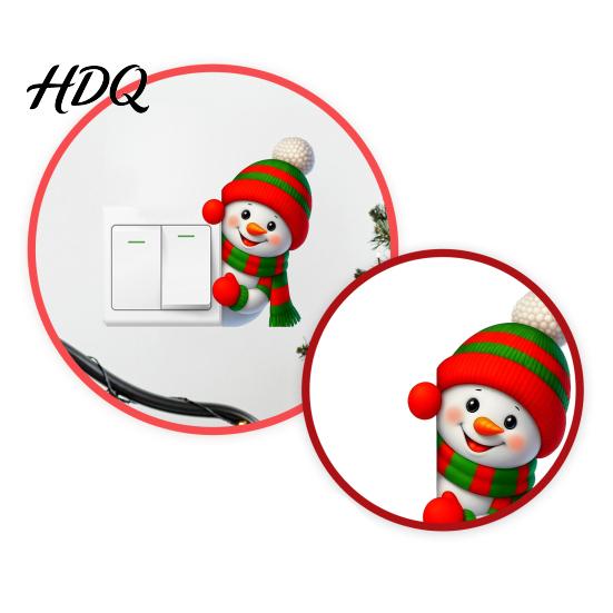 Creative Seasonal Stickers Christmas Snowman Switch Sticker Removable Decorative PVC Decal Cute Bedroom Wall Cartoon Art for Holiday Atmosphere