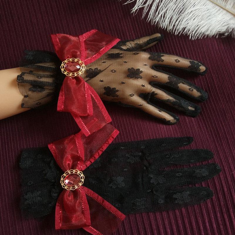 Lolita Original Hand Sleeves Bow Pearl Lace Gloves Gorgeous Elegant Party Hand Sleeves Summer Gloves
