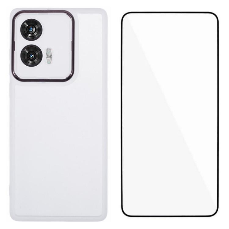 

WANLONFENG DKSM Series for Motorola Edge 50 Fusion 5G TPU Case Electroplated Frame with Tempered Glass Transparent White