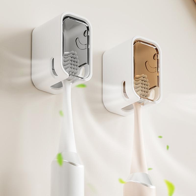 Toothbrush Holder Wall-Mounted Punch-Free Toothbrush Rack Dustproof Bathroom Electric Toothbrush Organizer