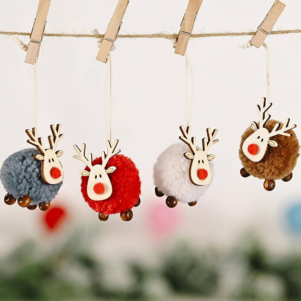 4pcs Adorable Sheep Plush Christmas Ornaments Festive Lamb Decor,Hanging Candy Bag Charms for Tree Home Decoration,Christmas Party Decorations