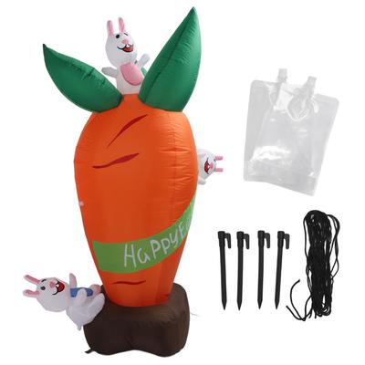 Inflatable Rabbit Carrot IP44 Waterproof Lifelike LED Light Blow Up Easter Decoration for Lawn Yard