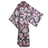 LanBuff Yukata Kimono Long Satin Fabric Pajamas Yukata Japanese Yukata Long Nightgown Women's Robe, Open-Front Loungewear, V-Neck Bathrobe, Pattern,