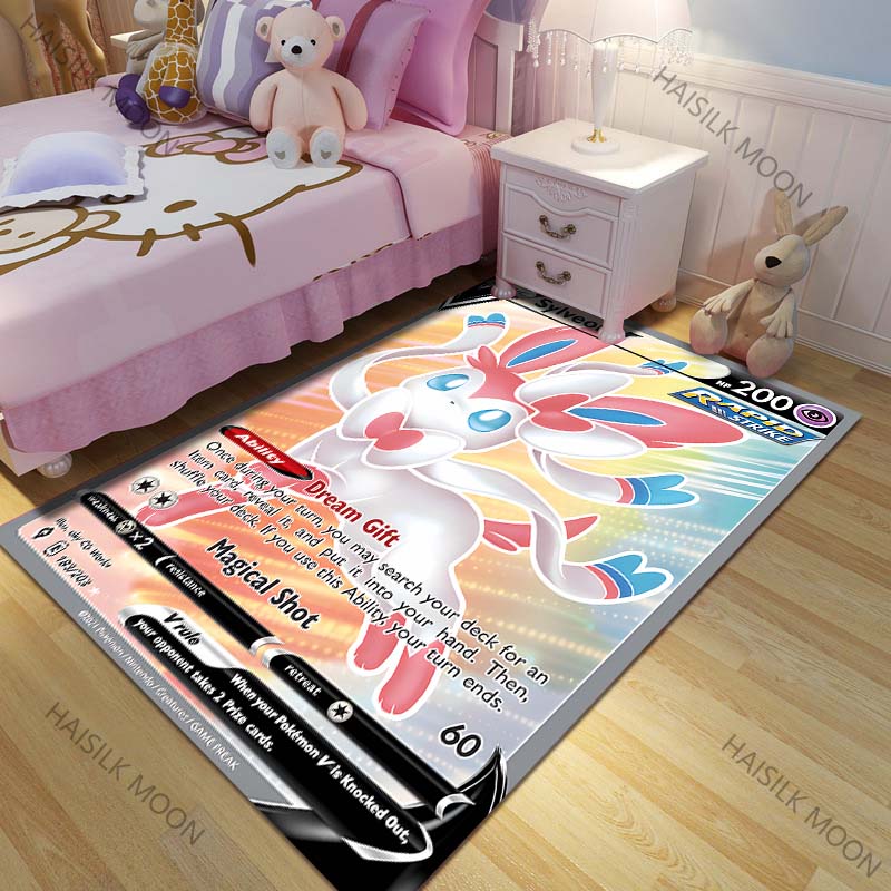 New product P0kemon Sylveon Cards Pattern Carpets for Living Room Bedroom Bedside Floor Mat Area Rug Home Decor Luxury Gifts