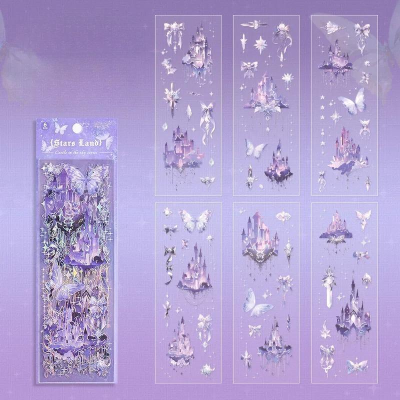 6 Blätter Laser Burg Aufkleber Klebeetiketten Dekorative Tagebuch Album Handgemacht DIY Scrapbooking Journal Notizbuch Collage Material