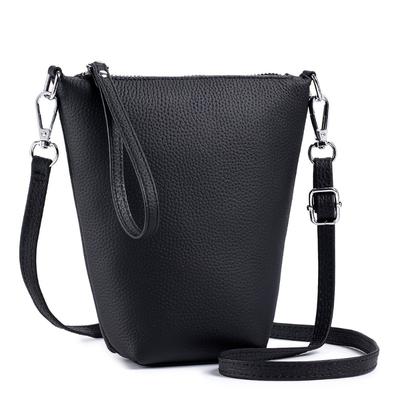 Borsa a tracolla singola semplice alla moda in pelle, con strato superiore in pelle bovina, casual, per cellulare, mini borsa a secchiello da donna, con texture, borsa da donna