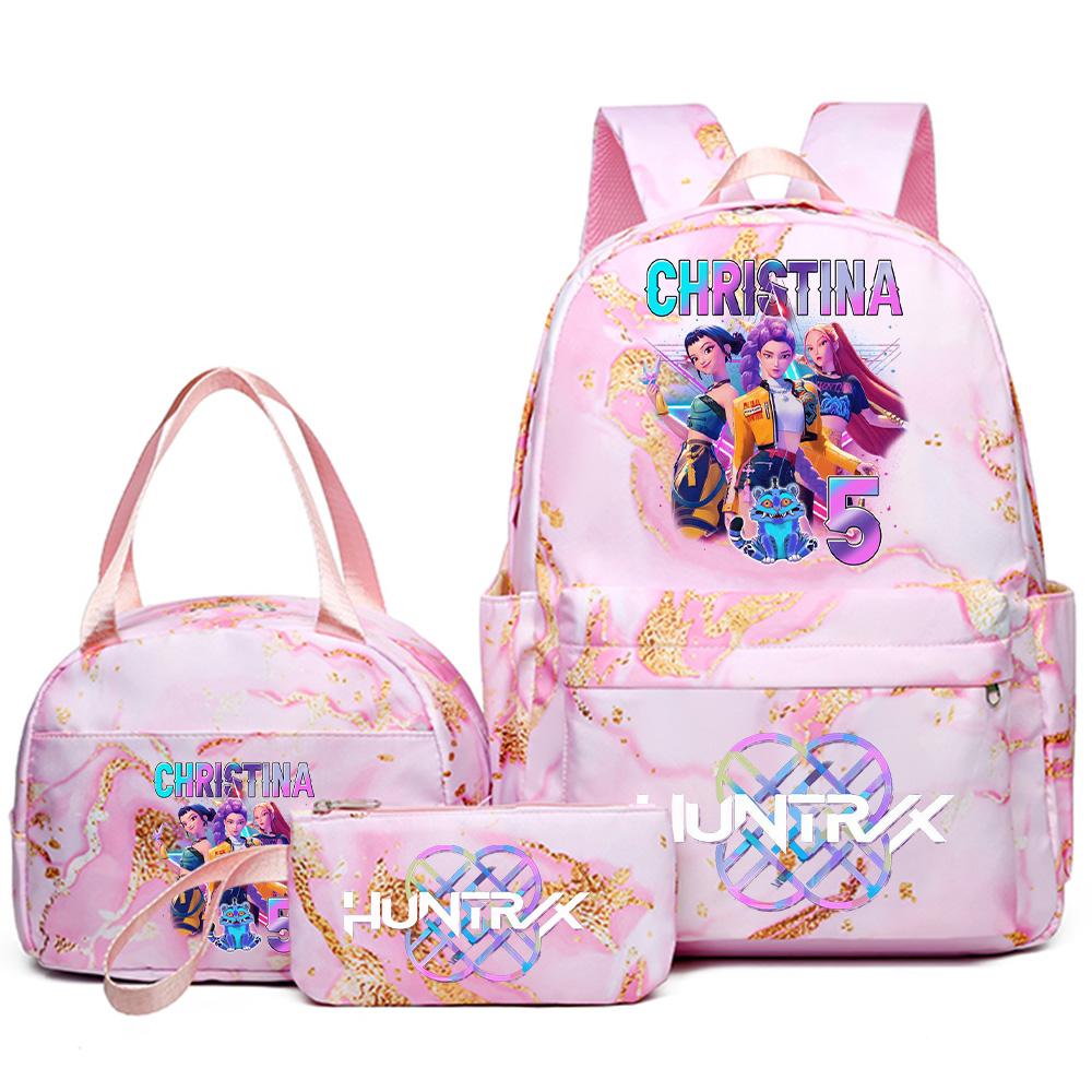 3Pcs/set Anime K-Pop Demon Hunters Printed Backpack Handbag Pencil Case for Teenager Student Bookbag Schoolbag Women Large Capacity Waterproof Bag