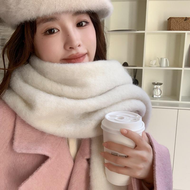 Women's wool-blended knitted solid-color scarf winter thickened warm student scarf men