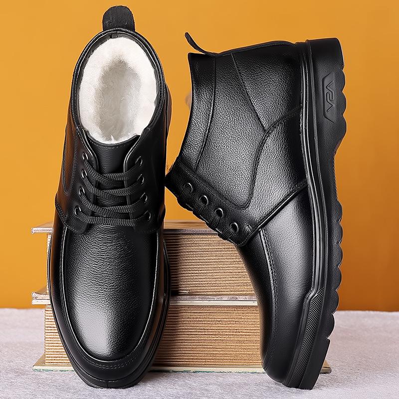 Men's 2024 High-Top Plush Wool Fashion Sneakers - Warm, Lightweight, Trendy Casual Leather Shoes