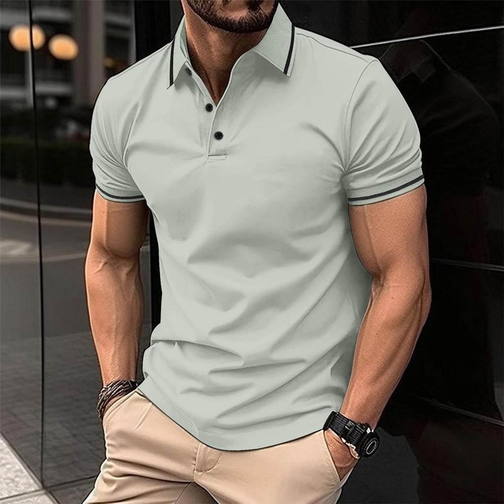 Sommer T-Shirt Herren Knopfleiste Rippkragen Sport Poloshirt Modisches Revers Kurzarm T-Shirt