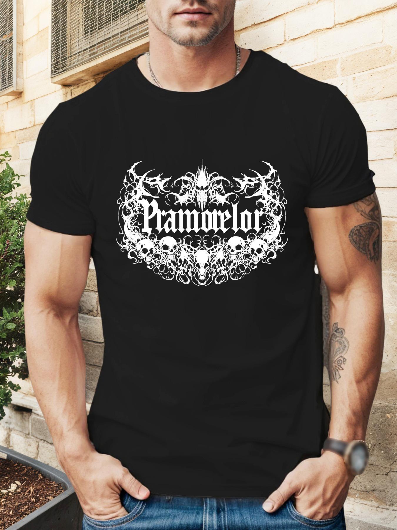 Pramorelor Gothic Skull & Floral Graphic T-shirt - Summer Casual Short Sleeve Round Neck Tee XXXL