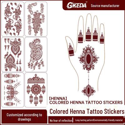Waterproof Henna Tattoo Stickers: European & American Vermilion Lace, Colorful, Disposable & Sweat-proof