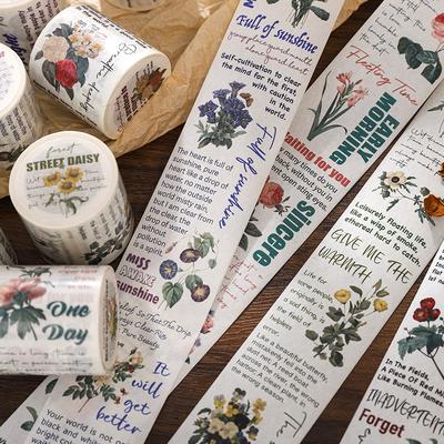 1 Roll 4.5x500cm Vintage Botanical Illustration Washi Tape Hand-Painted Floral Designs For Journal Scrapbook