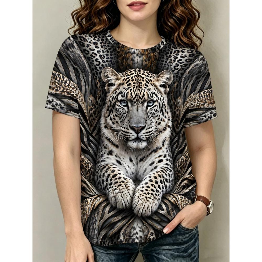 Damesmode T-shirts met korte mouwen 3D Luipaardprint Dierlijke T-shirts Zomer Dames Casual Sneldrogende Pullovers Streetwear Tops