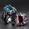 Viking Warrior Titanium Steel Ring for Men Vintage Norse Dragon Claw Rings with Blue Cubic Zirconia Gothic Punk Style Jewelry