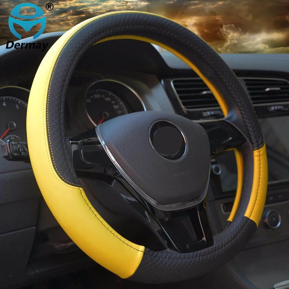 DERMAY 7Colors 39/40CM Car Steering Wheel Cover PU Leather Size L for Outer Diameter Of Steering Wheel 39-40cm Free Shipping