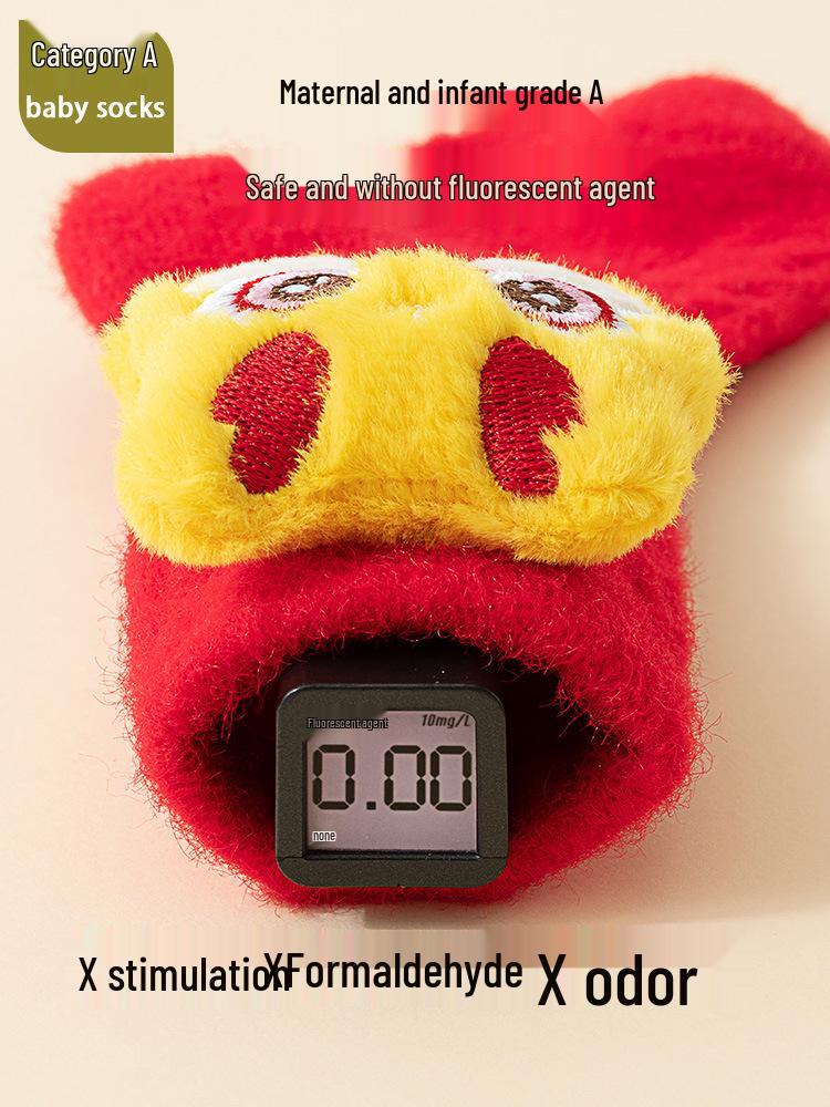 First Birthday Festive Red Socks for Boys and Girls - Warm Coral Fleece for Autumn & Winter