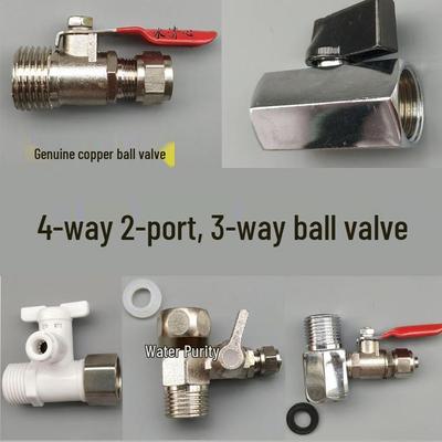4-Way To 2-Way Tee Connector Water Purifier Valve with Switch, One-Piece Copper Alloy Ball Valve.
