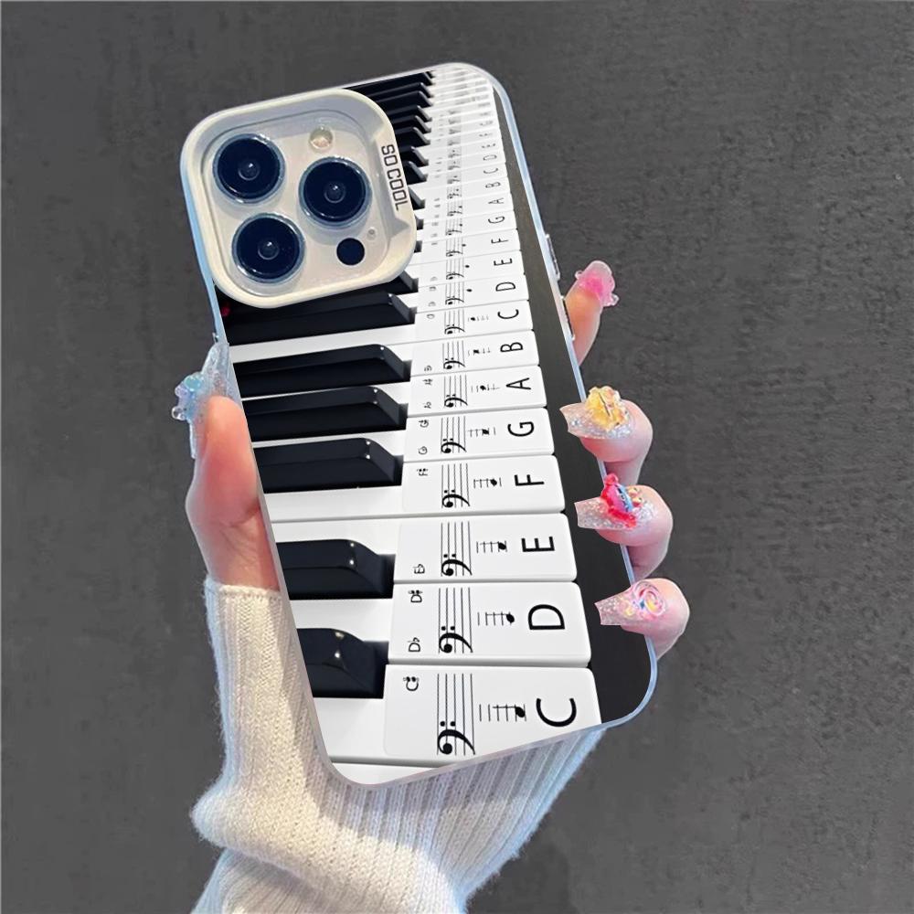 Black White Music Piano Keys Notes Phone Case For IPhone 16 15 14 13 12 11 Pro Max X XR XSMAX 8 7 Plus Matte Shockproof Back