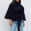 Women's European & American Autumn/Winter Solid Cloak Trench Coat with Stand-up Collar and Waist Belt