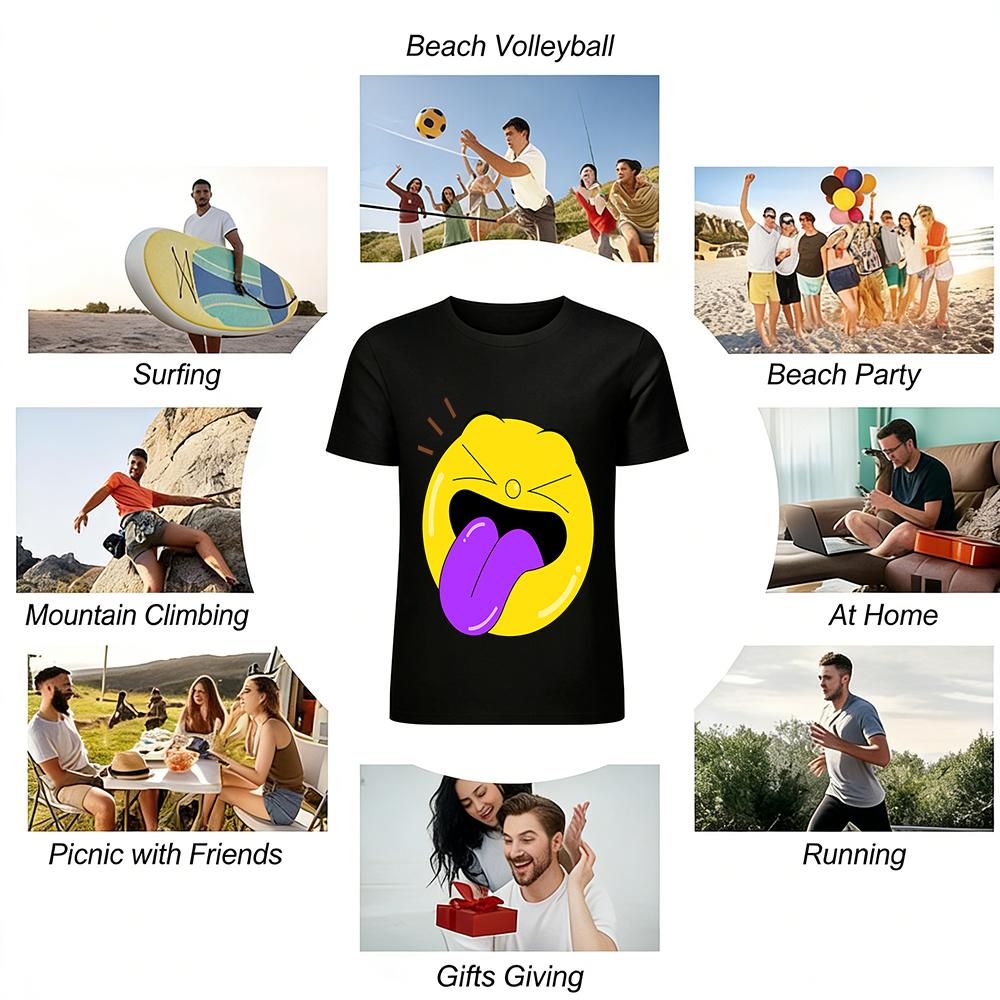 Funny Tongue Out Laugh Face Print T-Shirt Unisex Casual Loose Top For Daily Wear Pure cotton T-shirt